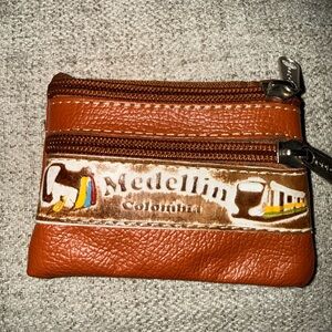 Medellin Colombia Leather Coin Wallet | Double Zipper Pouch | Travel Souvenir